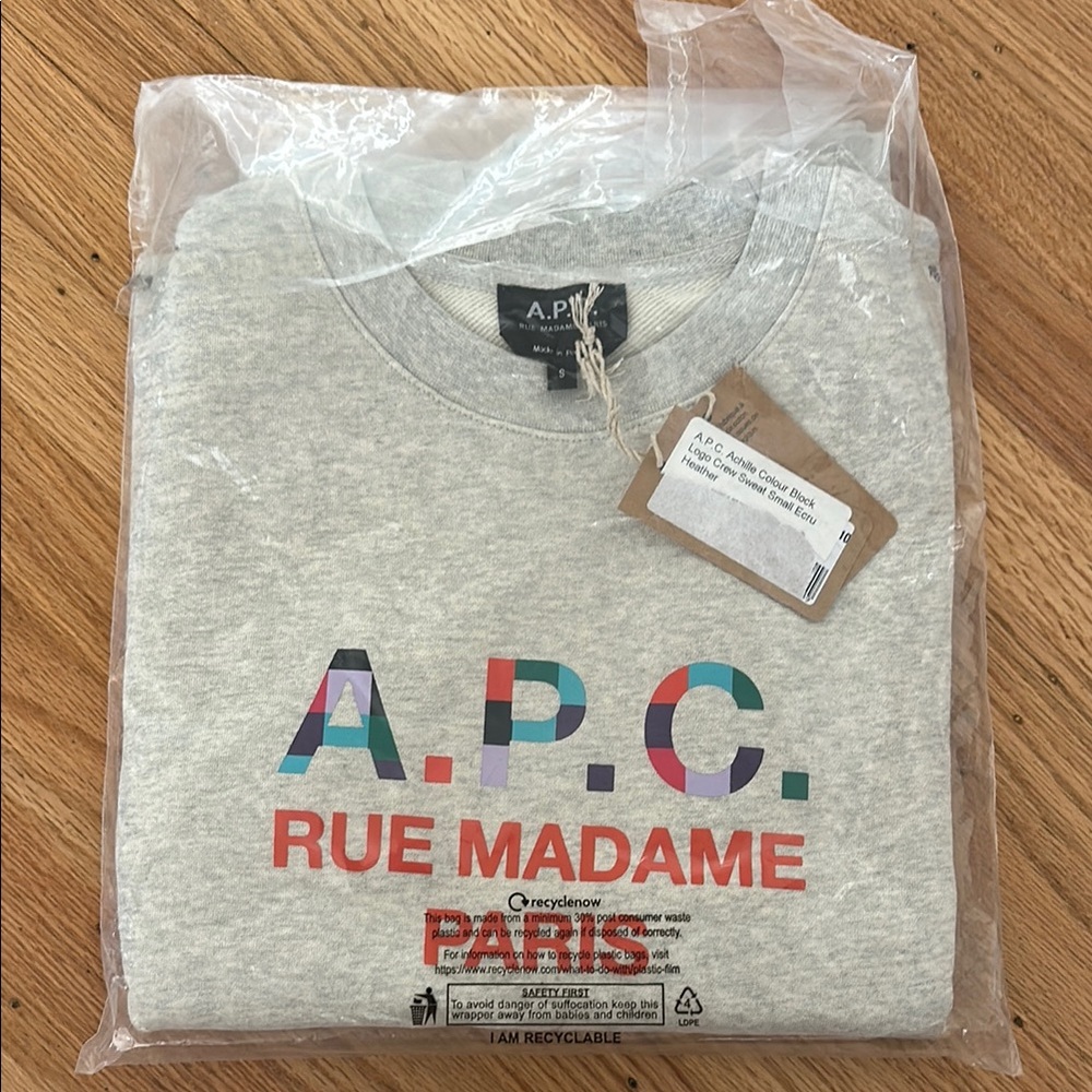A.P.C. Achille Colour Block Logo Crew Sweat - Size Small